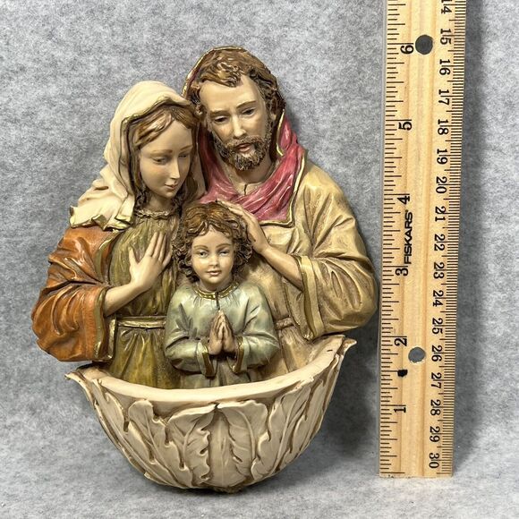 Vtg Holy Family Mary Joseph Jesus Dipinto A Mano Italy Handmade Holy Water Font - Picture 13 of 14